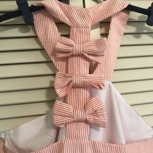 Coral & white seersucker dress